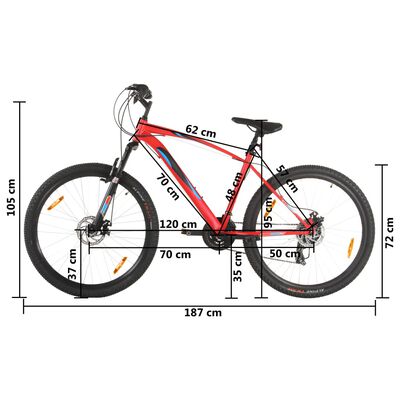vidaXL Maastopyörä 21 vaihdetta 29" renkaat 48 cm runko punainen