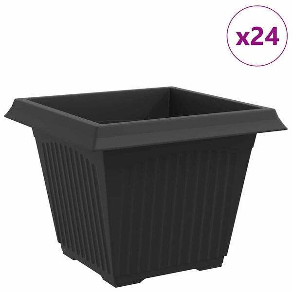 vidaXL Neli&ouml; Kukkaruukku 24 pcs Musta 43 x 43 x 33,5 cm Muovi