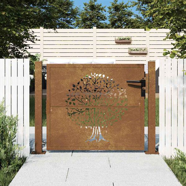 vidaXL Puutarhaportti 100x75 cm Corten-ter&auml;s, puukuvio