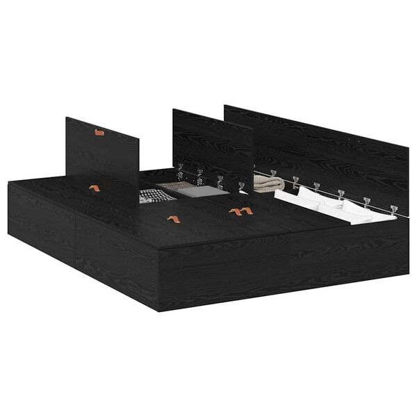 vidaXL Säilytystilallinen sängynrunko Musta tammi. 140 x 190 cm