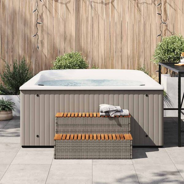 vidaXL Hot Tub Step Grey 100x50x50,5 cm polyrottinki kiinte&auml; akaasia