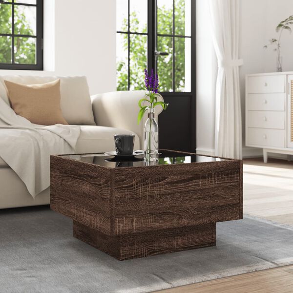 vidaXL Sohvapöytä LED-valoilla ruskea tammi 50x50x30 cm tekninen puu