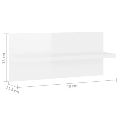 vidaXL Seinähyllyt 4 kpl korkeakiilto valkoinen 40x11,5x18 cm
