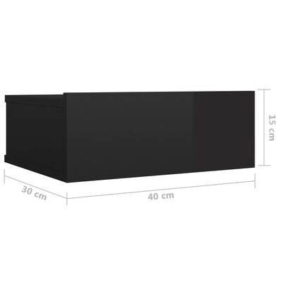 vidaXL Kelluvat yöpöydät 2 kpl korkeakiilto musta 40x30x15cm lastulevy