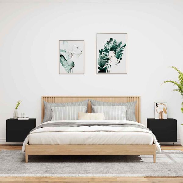 vidaXL Seinäkiinnitettävät yöpöydät LED-valoilla 2 kpl musta