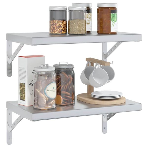 vidaXL Sein&auml;hyllyt 2 kpl 50x30 cm hopea ruostumaton ter&auml;s