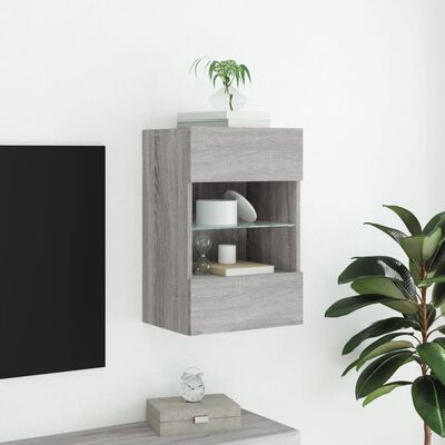 vidaXL TV-seinäkaappi LED-valoilla harmaa Sonoma 40x30x60,5 cm