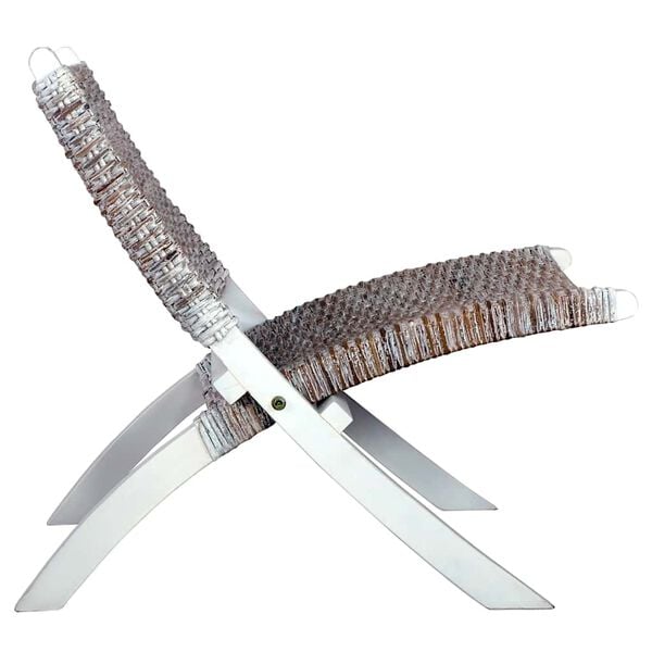 vidaXL Nojatuoli valkoinen luonnollinen kubu-rottinki ja t&auml;ysi mahonki