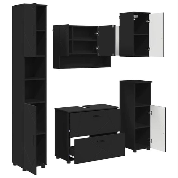 vidaXL Kylpyhuonekalustesetti 5 pcs Musta Merkitylt&auml;&auml;n puu ja metalli