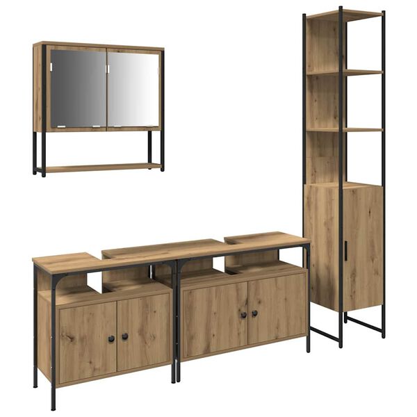 vidaXL Kylpyhuonekalustesetti 4 pcs artesaani tammi Tekninen puu