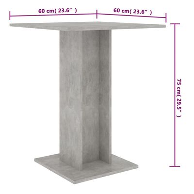 vidaXL Bistropöytä betoninharmaa 60x60x75 cm lastulevy