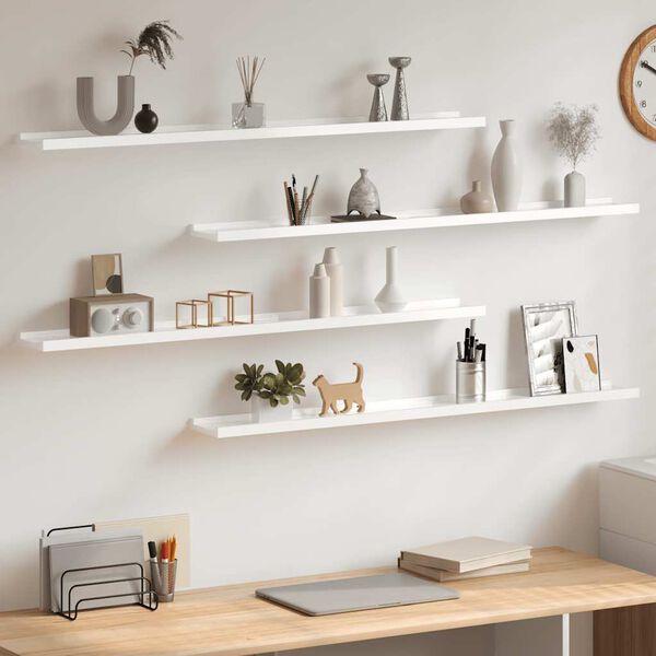 vidaXL Sein&auml;hyllyt 4 kpl korkeakiilto valkoinen 100x9x3 cm