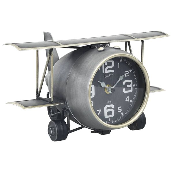 321483 vidaXL Table Clock Grey 26,5x19,5x15 cm Iron and MDF