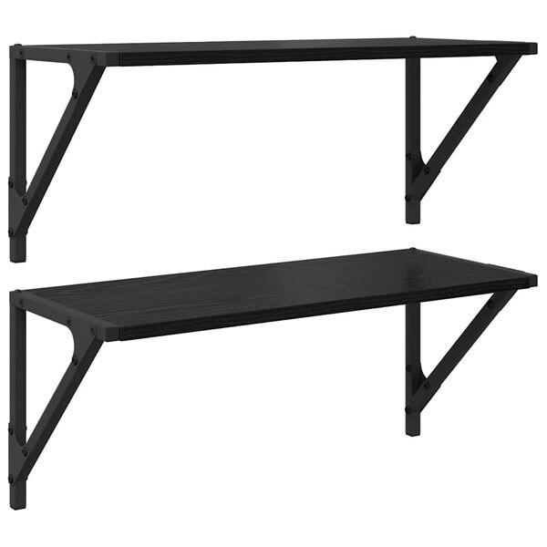 vidaXL Sein&auml;hyllyt 2 pcs Musta tammi. 60 x 25 x 25,5 cm Tekninen puu