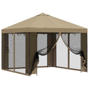 vidaXL Puutarhamaja sivuseinill&auml; 3 x 3 m Beige Polyesteri ja ter&auml;s