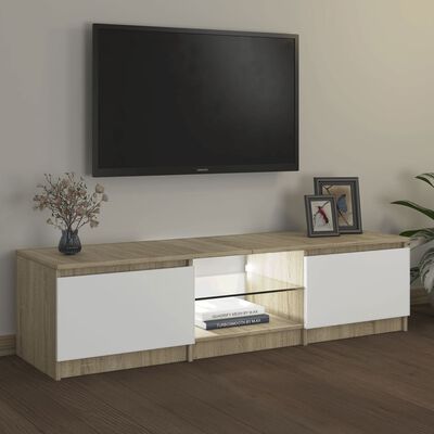 vidaXL TV-taso LED-valoilla valkoinen ja Sonoma-tammi 140x40x35,5 cm