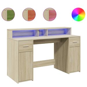 vidaXL Ty&ouml;p&ouml;yt&auml; LED-valoilla Sonoma-tammi 140x55x91 cm tekninen puu