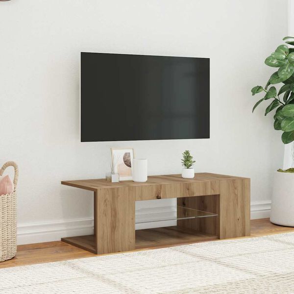 vidaXL TV-kaappi LED-valoilla k&auml;sity&ouml;l&auml;inen tammi 90x39x30 cm