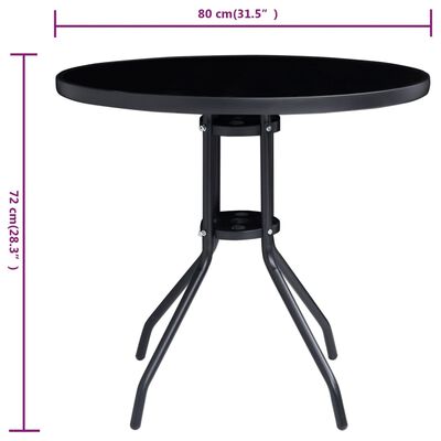 vidaXL Puutarhapöytä musta 80 cm teräs ja lasi