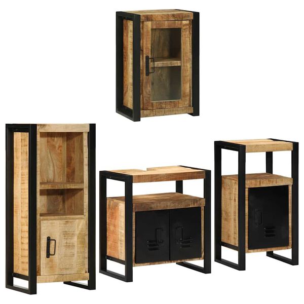 vidaXL Kylpyhuonekalustesetti ovella 4 pcs Ruskea Kest&auml;v&auml; mango-puu