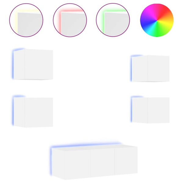 vidaXL 6-osainen LED TV-kaappisarja valkoinen tekninen puu