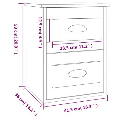 vidaXL Seinäkiinnitettävä yöpöytä korkeakiilto valkoinen 41,5x36x53 cm
