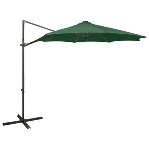 vidaXL Aurinkovarjo cantilever tolpalla ja LED-valoilla 300 cm vihre&auml;