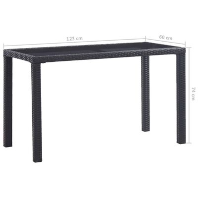 vidaXL Puutarhapöytä musta 123x60x74 cm polyrottinki