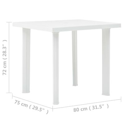 vidaXL Puutarhapöytä valkoinen 80x75x72 cm muovi