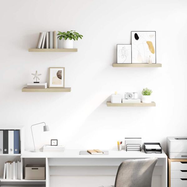 vidaXL Kelluvat sein&auml;hyllyt 4 kpl tammi 60x23,5x3,8 cm MDF