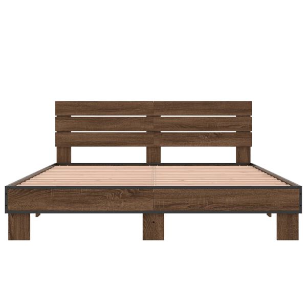 vidaXL S&auml;ngynrunko ruskea tammi 160x200 cm tekninen puu ja metalli