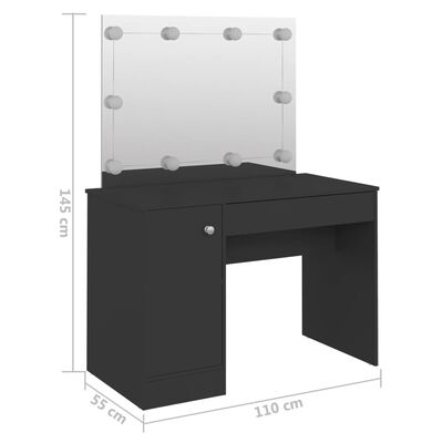 vidaXL Meikkipöytä LED-valoilla 110x55x145 cm MDF musta