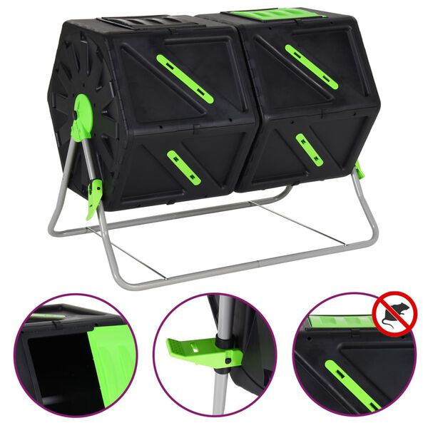 VidaXL Kaksikammioinen rumpukompostori 88x60x74 cm 210 l polypropeeni