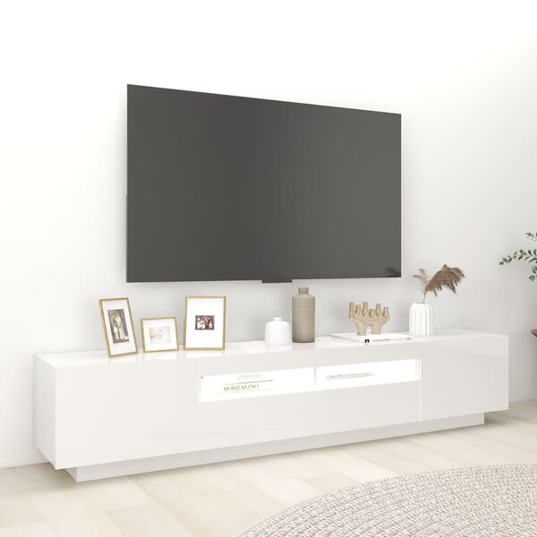 vidaXL TV-taso LED-valoilla korkeakiilto valkoinen 200x35x40 cm