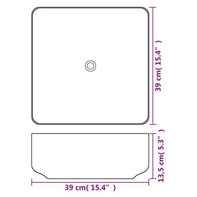 vidaXL Keraaminen pesuallas neliö 39x39x13,5 cm Valkoinen