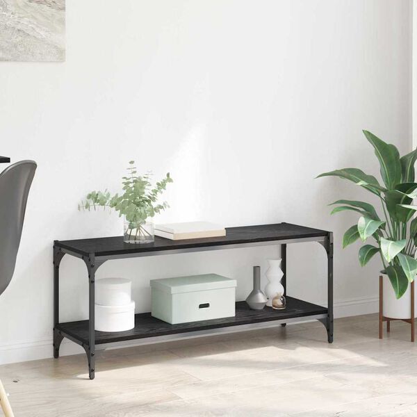 vidaXL TV-kaappi Musta tammi. 100x33x41cm Hienosahattu puu ja rauta