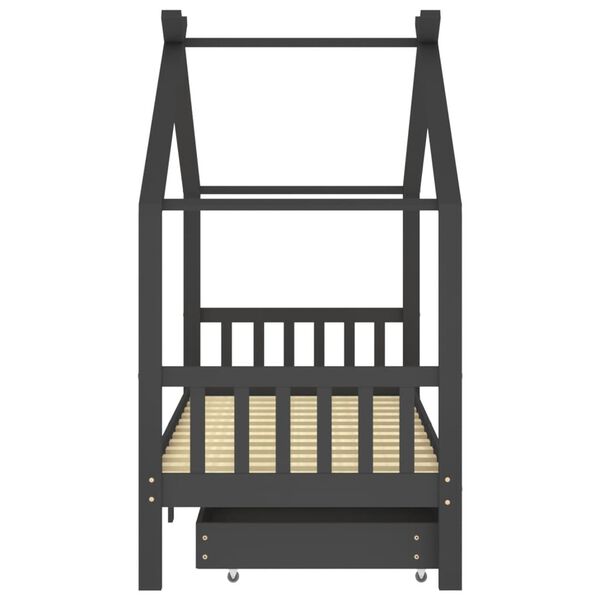 vidaXL Lasten s&auml;ngynrunko laatikoilla harmaa t&auml;ysi m&auml;nty 90x200cm