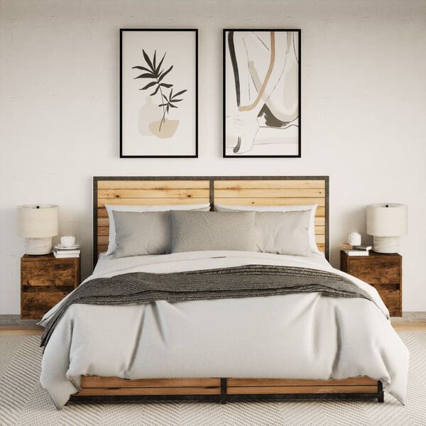 vidaXL Seinäkiinnitettävät yöpöydät LED-valoilla 2 kpl savutammi