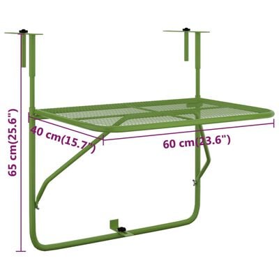 vidaXL Parvekepöytä vihreä 60x40 cm teräs