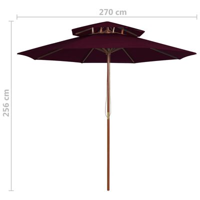 vidaXL Kaksikerroksinen aurinkovarjo puurunko viininpunainen 270 cm