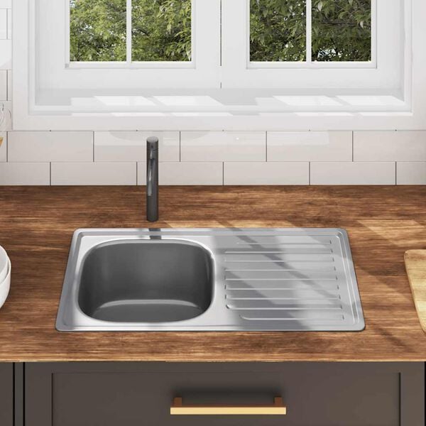 vidaXL Keittiön tiskiallas siivilällä ja hajulukolla ruostumaton teräs