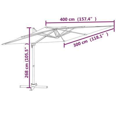 vidaXL Riippuva aurinkovarjo alumiinipylväällä taivaansin. 400x300 cm