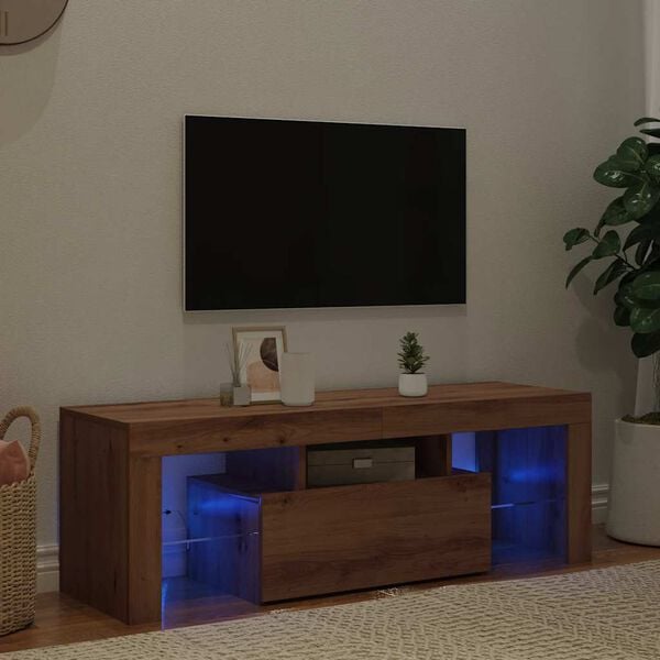 vidaXL TV-kaappi LED-valoilla k&auml;sity&ouml;l&auml;inen tammi 120x36,5x40 cm