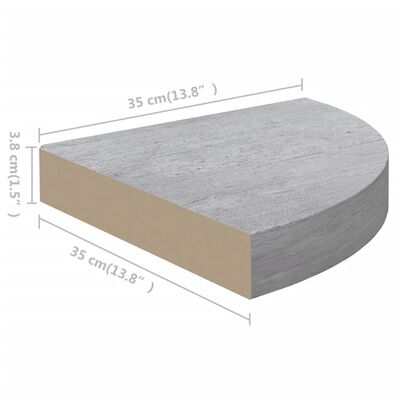 vidaXL Seinäkulmahyllyt 2 kpl betoninharmaa 35x35x3,8 cm MDF