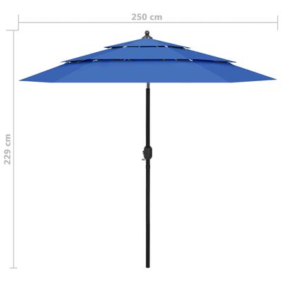 vidaXL 3-tasoinen aurinkovarjo alumiinitanko taivaansininen 2,5 m
