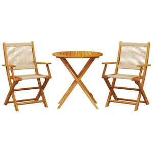 vidaXL 3-osainen Bistrosarja beige polypropeeni ja t&auml;ysi akasiapuu