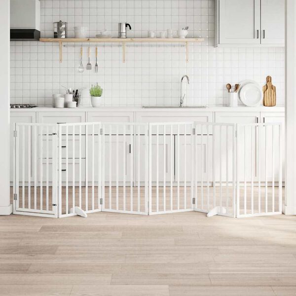 vidaXL Koiraportti ovella, kokoontaitettava, 6 paneelia, valkoinen, 300 cm, poppelipuu