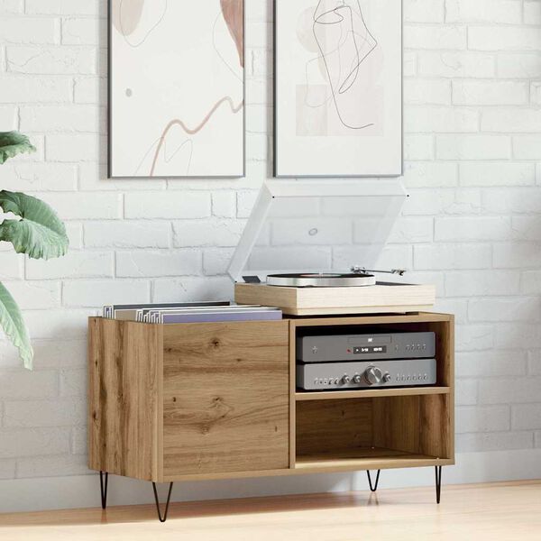 vidaXL LP-levyjen säilytyskaappi artesaani tammi 84,5x38x48 cm puu