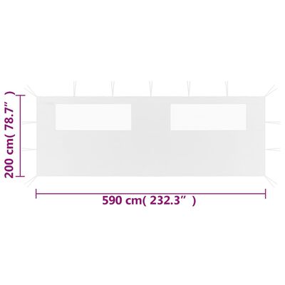 vidaXL Huvimajan sivuseinä ikkunoilla 6x2 m valkoinen