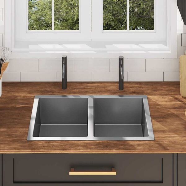 vidaXL Käsintehty keittiön tiskiallas ruostumaton teräs